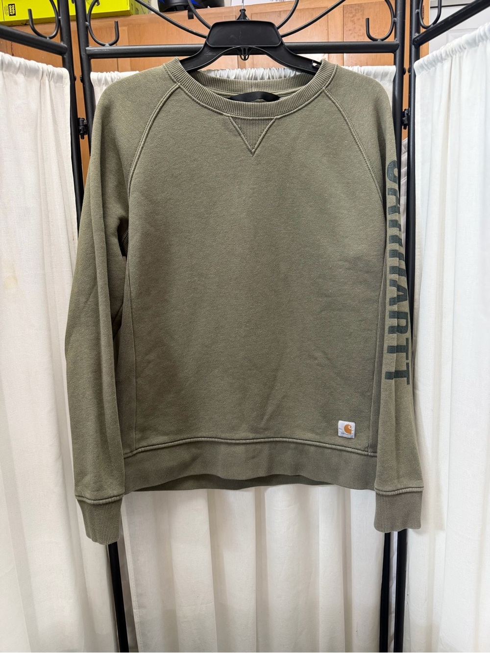 Carhartt Olive Green Crewneck Sweatshirt with Sleeve Logo